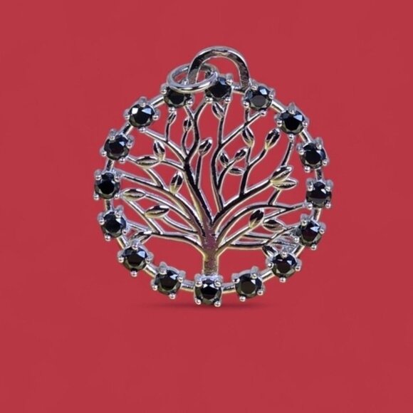 925 Sterling Silver Pendant "Tree Of Life" with Genuine Blk Moissanite Gemstones - Picture 3 of 7